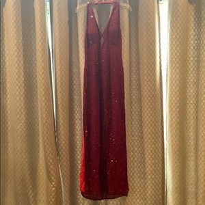 Wine color, beaded gown.